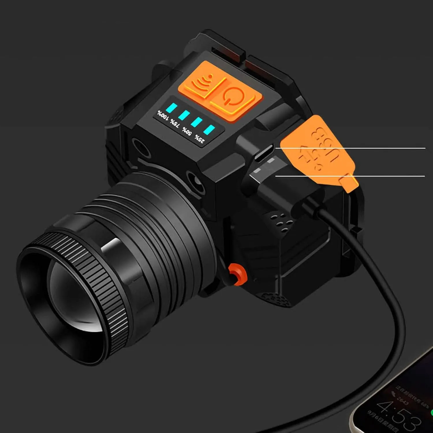 Sensor LED Head Lamp Zoomable USB Charging Strong Light Outdoor Flashlight Headlamp for Night Riding Camping Emergency Aluminum Alloy ABS (Yellow Light)