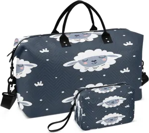 senya Travel Duffle Bag Weekender Bags Overnight Bag with Toiletry Bag Gym Duffel Bag Grey Sheeps for Travel Business Trips Sport