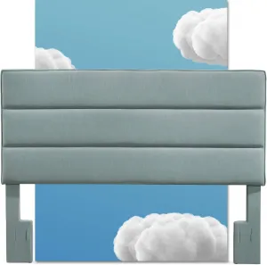 Serta Palisades Collection Upholstered Padded Headboard Modern Tufted Design, Soft Linen-Textured Fabric, Queen, Blue