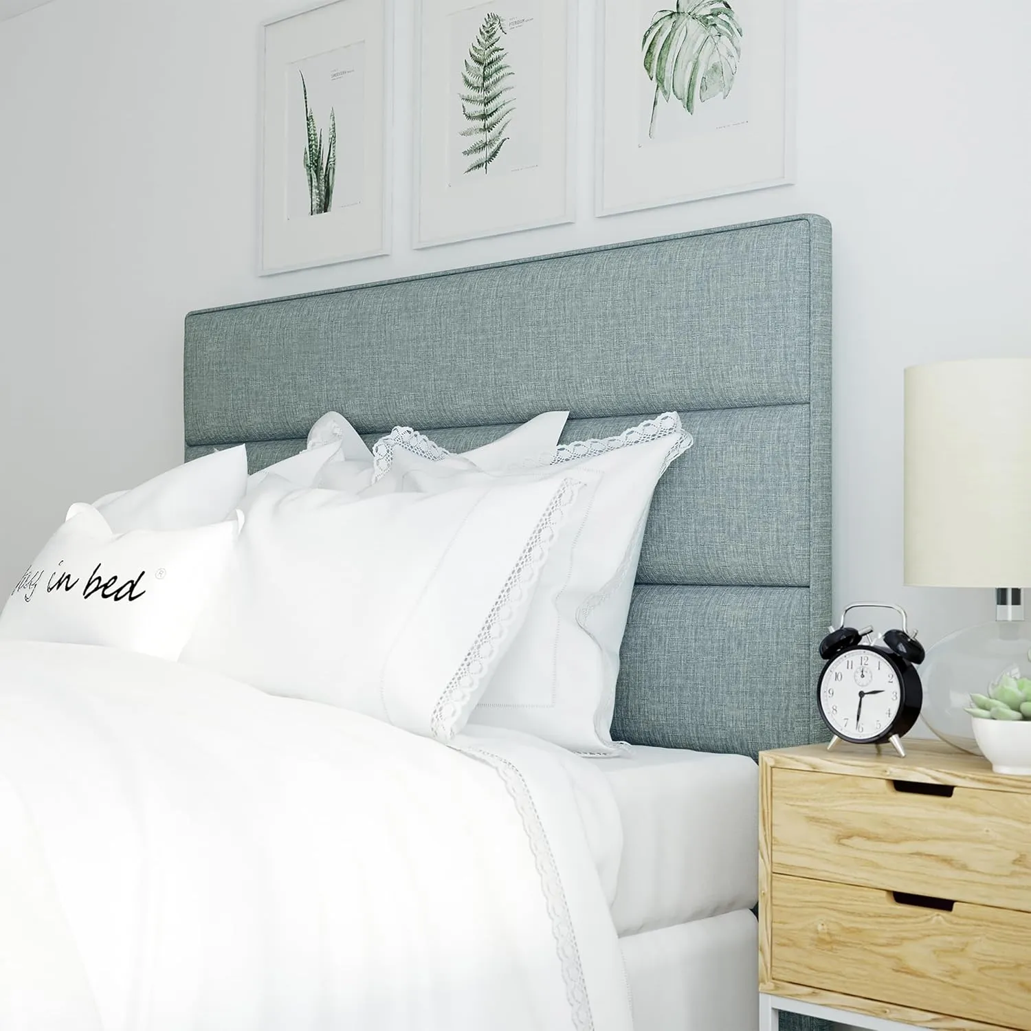 Serta Palisades Collection Upholstered Padded Headboard Modern Tufted Design, Soft Linen-Textured Fabric, Queen, Blue