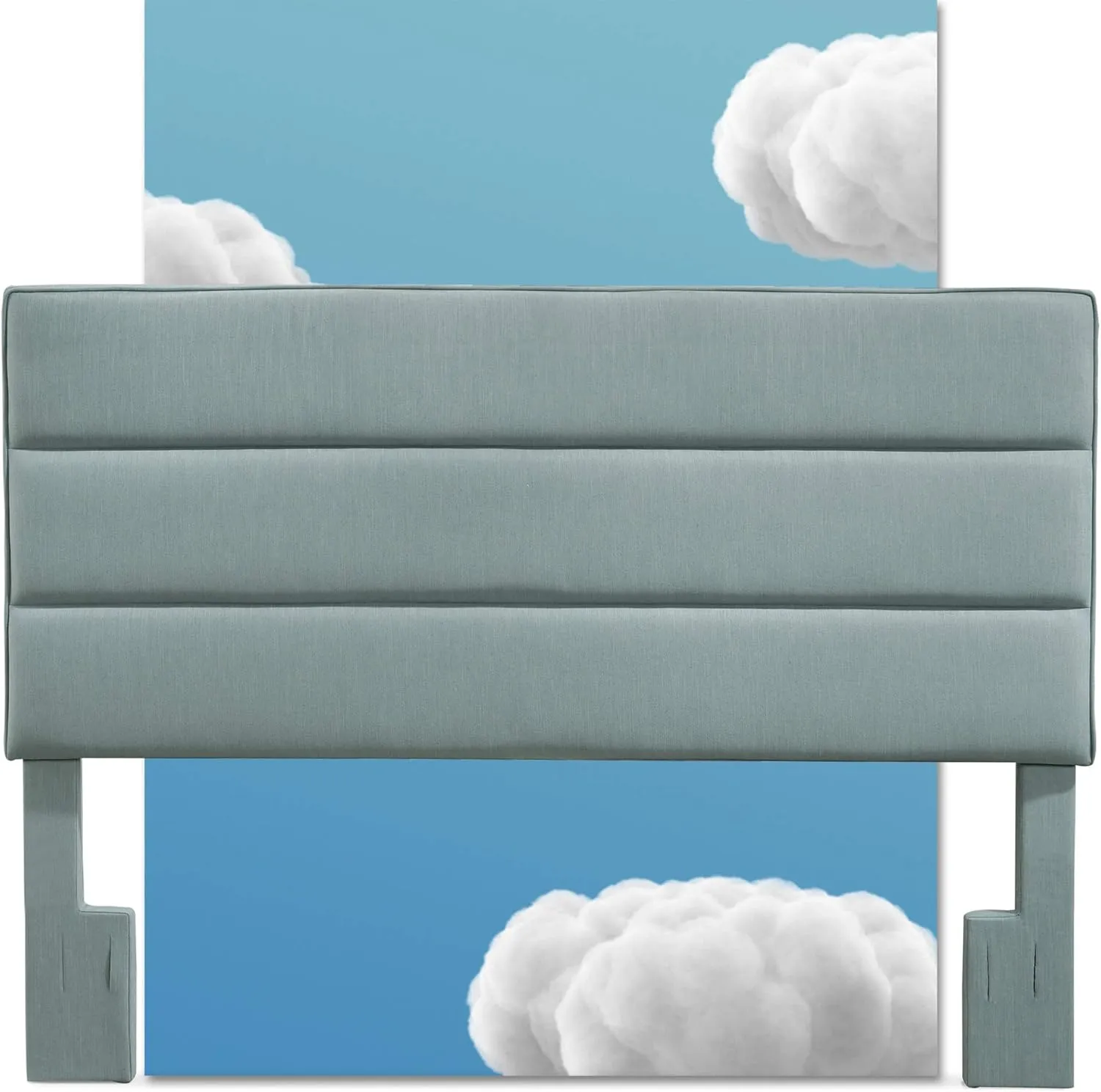 Serta Palisades Collection Upholstered Padded Headboard Modern Tufted Design, Soft Linen-Textured Fabric, Queen, Blue