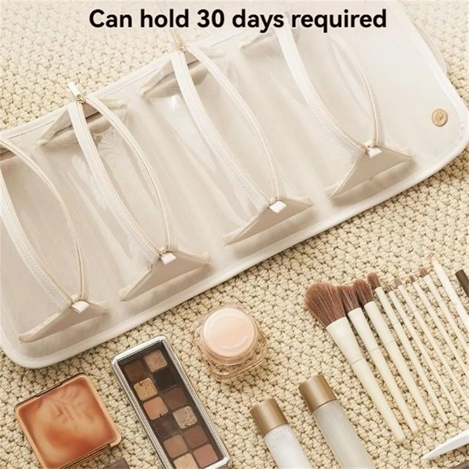 Set Patient Travel Makeup Bag, Multi Compartment Toiletry Cosmetic Bag, Portable Travel Toiletry Storage Handheld Large Capacity Cosmetics Makeup Brush Bag (White)