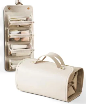 Set Patient Travel Makeup Bag, Multi Compartment Toiletry Cosmetic Bag, Portable Travel Toiletry Storage Handheld Large Capacity Cosmetics Makeup Brush Bag (White)