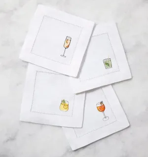 Sferra Aperitivo Embroidered Linen Cocktail Napkins (6x6), Set of Four