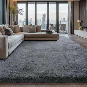 Shag Area Rugs for Bedroom Living Room,8X10 Ultra Soft Fluffy Area Rugs for Dorm, Indoor Carpet Nursery Rugs for Kids Girls Room Home Decor,Dark Grey