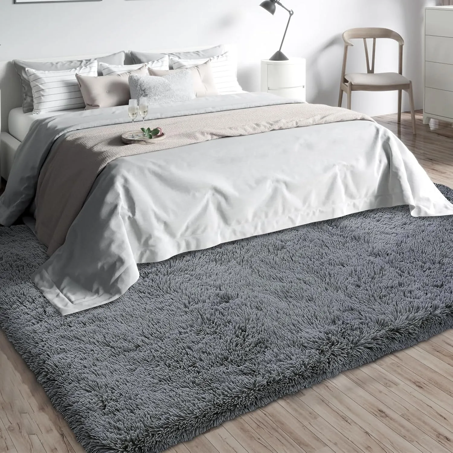 Shag Area Rugs for Bedroom Living Room,8X10 Ultra Soft Fluffy Area Rugs for Dorm, Indoor Carpet Nursery Rugs for Kids Girls Room Home Decor,Dark Grey