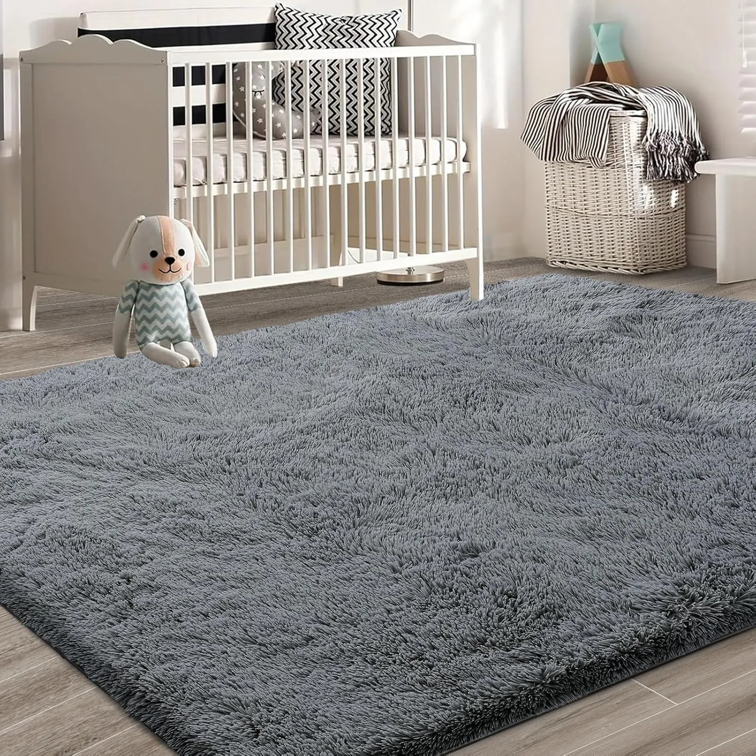 Shag Area Rugs for Bedroom Living Room,8X10 Ultra Soft Fluffy Area Rugs for Dorm, Indoor Carpet Nursery Rugs for Kids Girls Room Home Decor,Dark Grey