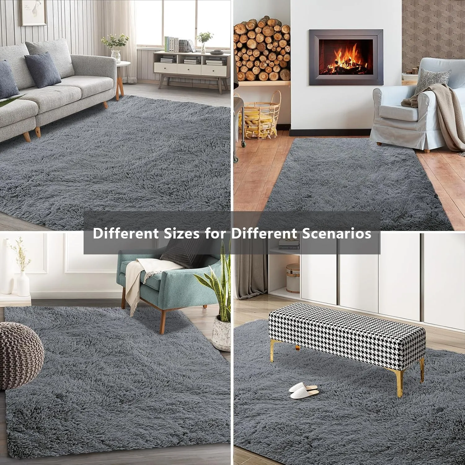 Shag Area Rugs for Bedroom Living Room,8X10 Ultra Soft Fluffy Area Rugs for Dorm, Indoor Carpet Nursery Rugs for Kids Girls Room Home Decor,Dark Grey