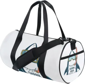 Shark Area with Turquoise Diving Sunglasses on White Portable Gym Bag, Travel Bag, Luggage bag, Sports Bag, Toiletry Bag with Handles, Detachable Shoulder Strap 17.6 x 9 x 9 inch