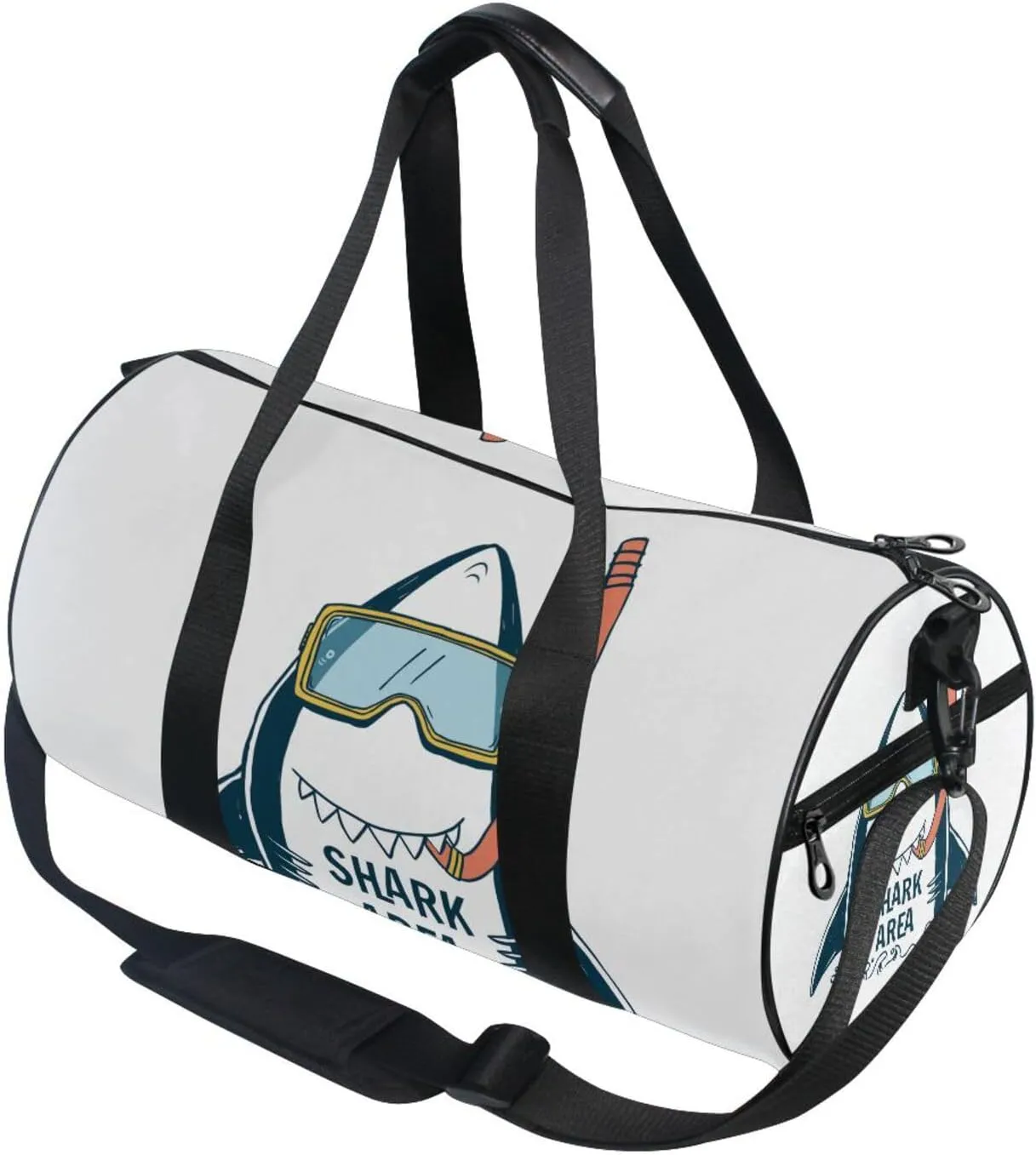 Shark Area with Turquoise Diving Sunglasses on White Portable Gym Bag, Travel Bag, Luggage bag, Sports Bag, Toiletry Bag with Handles, Detachable Shoulder Strap 17.6 x 9 x 9 inch