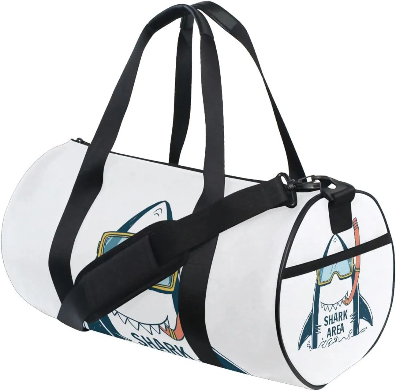 Shark Area with Turquoise Diving Sunglasses on White Portable Gym Bag, Travel Bag, Luggage bag, Sports Bag, Toiletry Bag with Handles, Detachable Shoulder Strap 17.6 x 9 x 9 inch