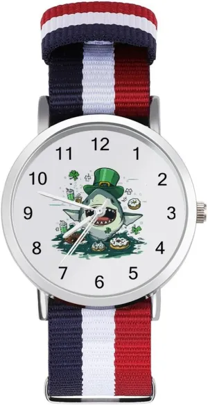 Shark St. Patrick's Day Party Lightweight Wrist Watch Adjustable Nylon Band Outdoor Sport Work Wrist Watch Easy to Read Time