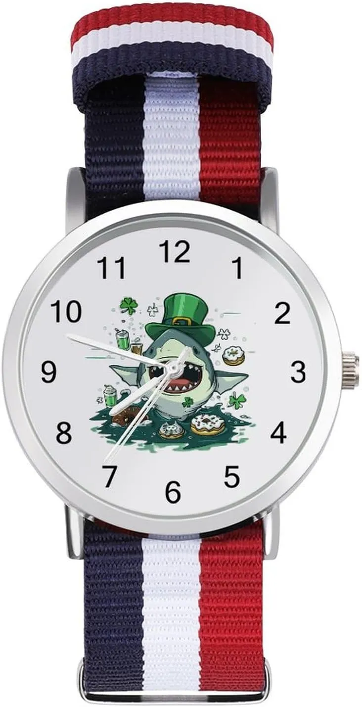 Shark St. Patrick's Day Party Lightweight Wrist Watch Adjustable Nylon Band Outdoor Sport Work Wrist Watch Easy to Read Time