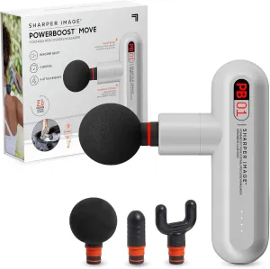 Sharper Image Powerboost Move Deep Tissue Portable Percussion Massager, Massage Gun w/ 4 Attachments, Whisper Quiet Operation, Variable Strength Full Body Recovery, Rechargeable - White, 1.0 Count