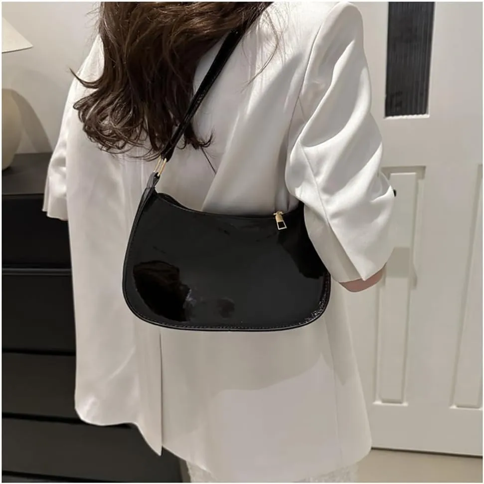 Shiny Clutch Purse for Women Genuine Leather Evening Handbag Mini Hobo Armpit Shoulder Bag for Formal Events or Parties
