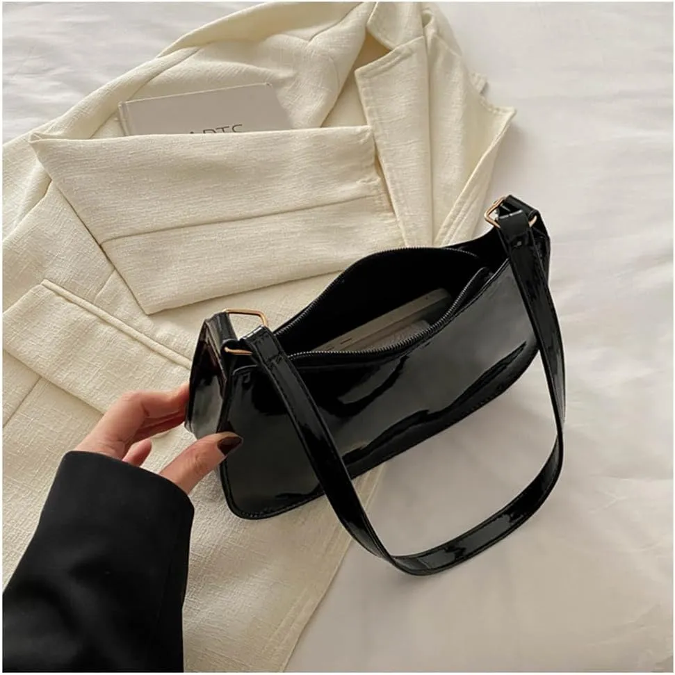 Shiny Clutch Purse for Women Genuine Leather Evening Handbag Mini Hobo Armpit Shoulder Bag for Formal Events or Parties
