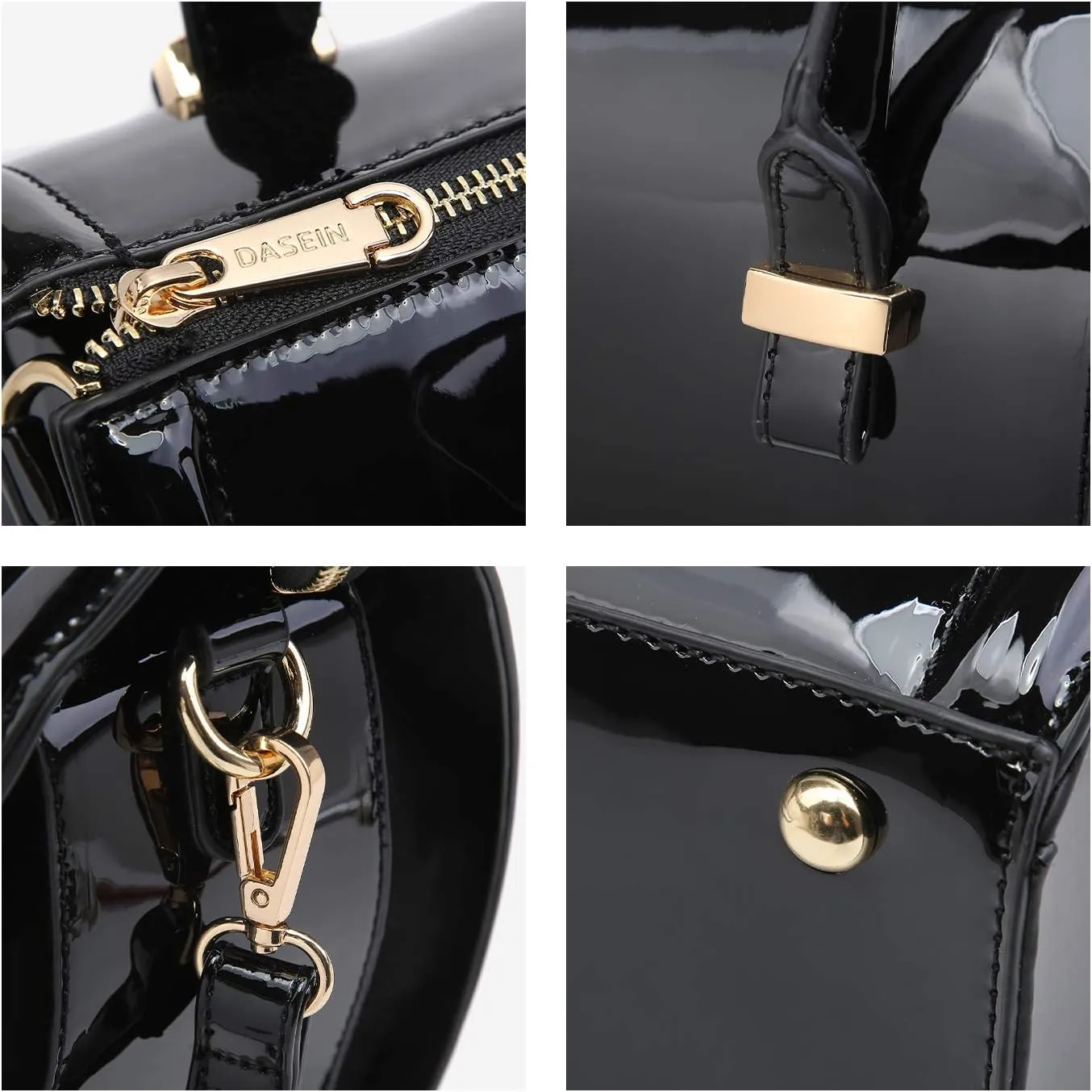 Shiny Patent Faux Leather Handbags Barrel Top Handle Purse Satchel Bag Shoulder Bag for Women