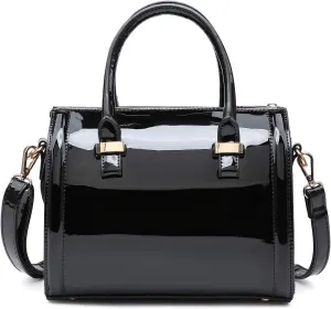 Shiny Patent Faux Leather Handbags Barrel Top Handle Purse Satchel Bag Shoulder Bag for Women