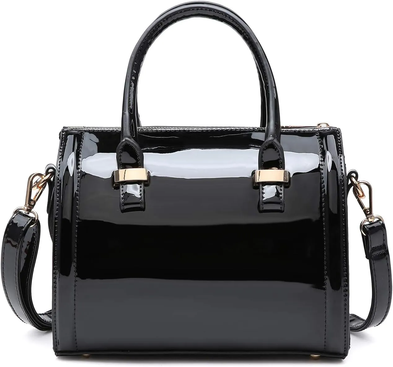 Shiny Patent Faux Leather Handbags Barrel Top Handle Purse Satchel Bag Shoulder Bag for Women