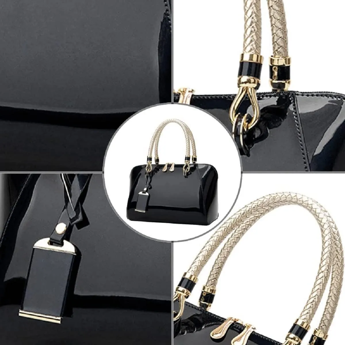 Shiny Patent Women Faux Leather Handbags Crossbody Bag Top Handle Purse Satchel Bag Shoulder Bag