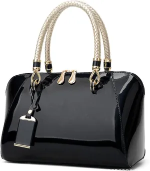 Shiny Patent Women Faux Leather Handbags Crossbody Bag Top Handle Purse Satchel Bag Shoulder Bag