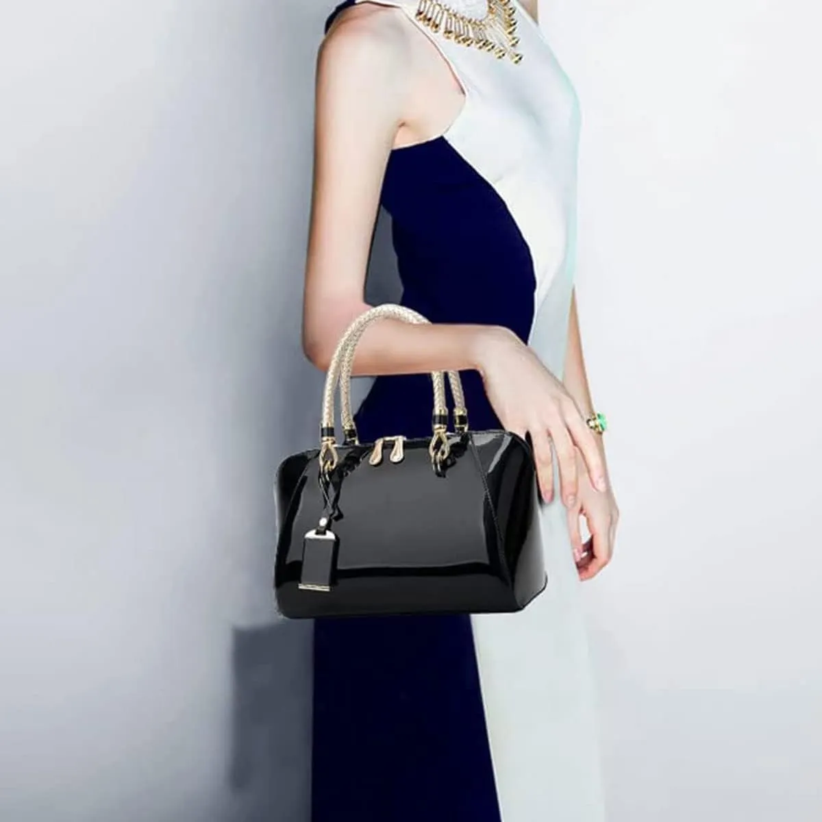 Shiny Patent Women Faux Leather Handbags Crossbody Bag Top Handle Purse Satchel Bag Shoulder Bag