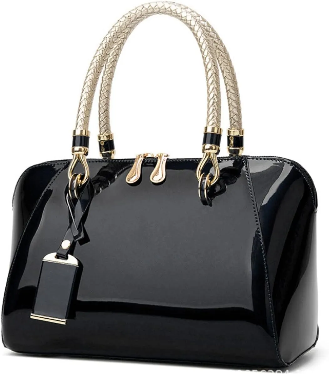Shiny Patent Women Faux Leather Handbags Crossbody Bag Top Handle Purse Satchel Bag Shoulder Bag