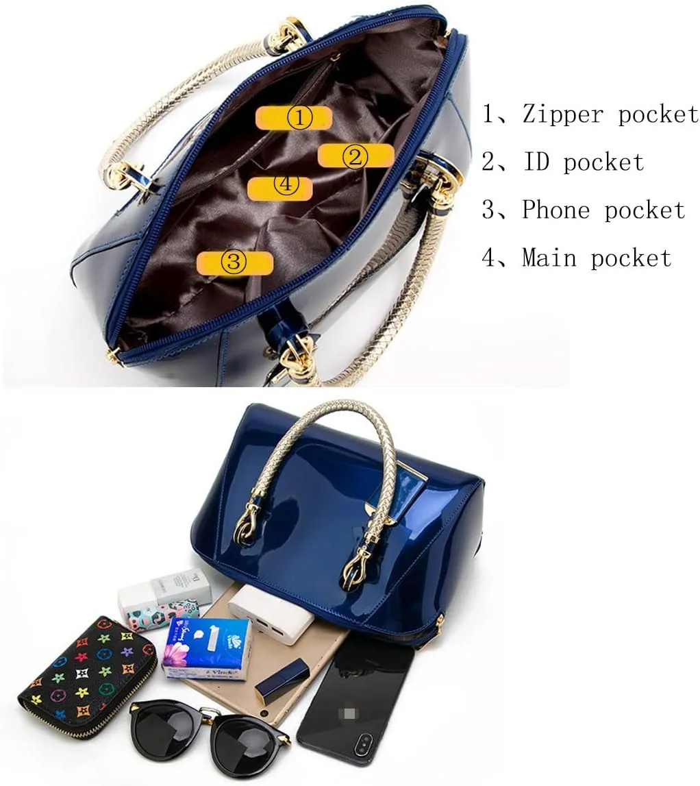 Shiny Patent Women Faux Leather Handbags Crossbody Bag Top Handle Purse Satchel Bag Shoulder Bag