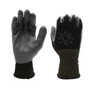 SHOWA Atlas 370 Nitrile Palm Coated General Purpose Work Glove with Nylon Liner, Black, Medium (12 Pair)