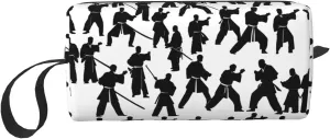 Silhouettes of Martial Arts print Multi-Purpose Cosmetic Bag with Zipper Canvas Makeup Bag, Travel Toiletry Pouch, Pencil Bag