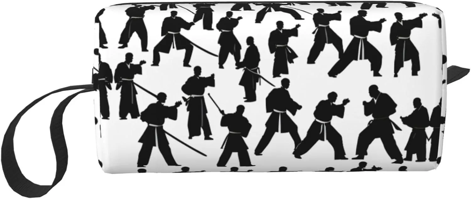 Silhouettes of Martial Arts print Multi-Purpose Cosmetic Bag with Zipper Canvas Makeup Bag, Travel Toiletry Pouch, Pencil Bag