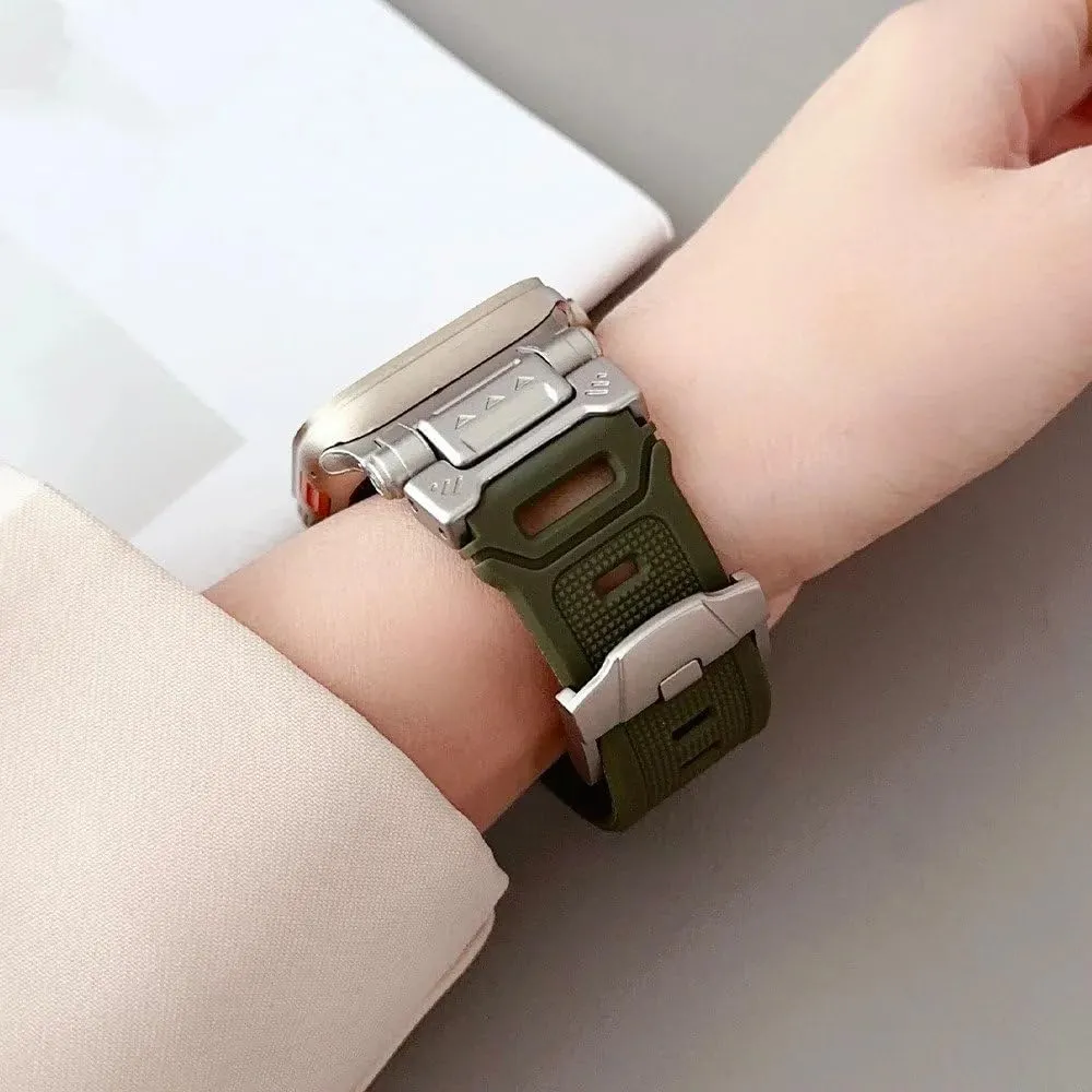 Silicone Metal Strap For Watch Ultra 2 49mm 45mm 44mm 42mm Soft Rubber Strap For Iwatch Series 9 8 7 6 5 4 se Men Bracelet