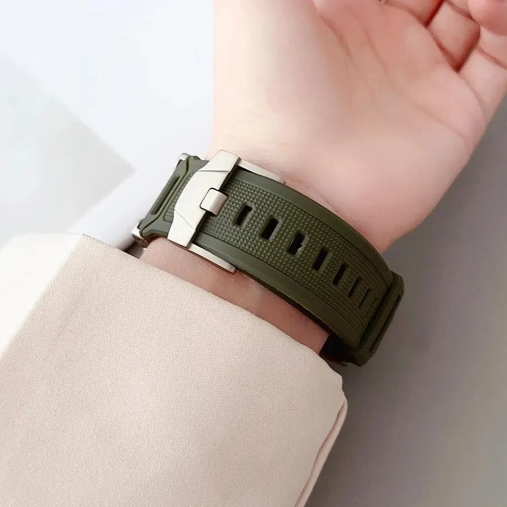 Silicone Metal Strap For Watch Ultra 2 49mm 45mm 44mm 42mm Soft Rubber Strap For Iwatch Series 9 8 7 6 5 4 se Men Bracelet