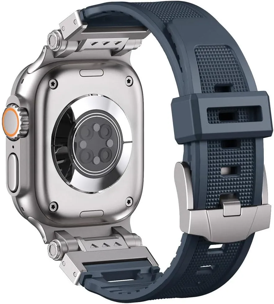 Silicone Metal Strap For Watch Ultra 2 49mm 45mm 44mm 42mm Soft Rubber Strap For Iwatch Series 9 8 7 6 5 4 se Men Bracelet