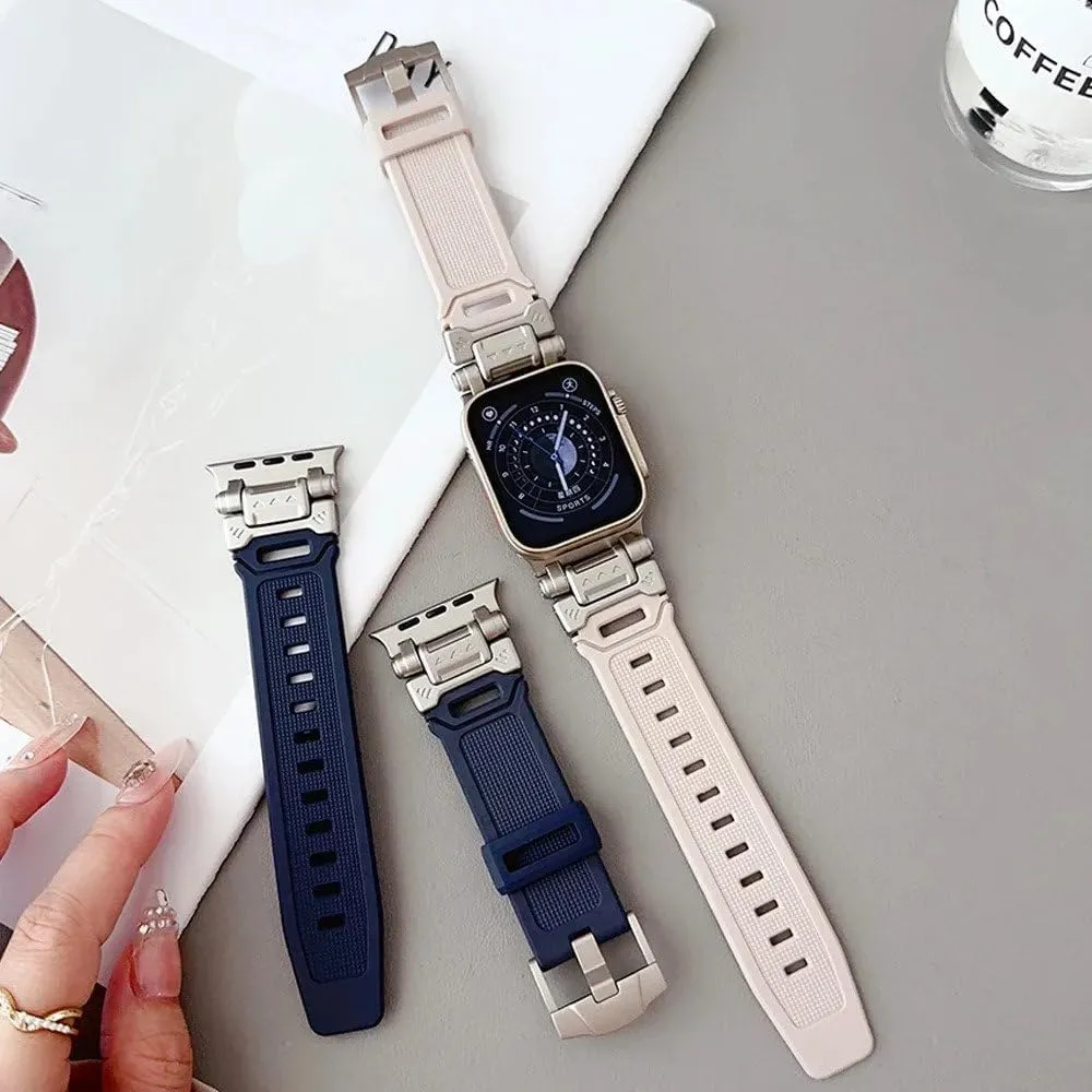 Silicone Metal Strap For Watch Ultra 2 49mm 45mm 44mm 42mm Soft Rubber Strap For Iwatch Series 9 8 7 6 5 4 se Men Bracelet