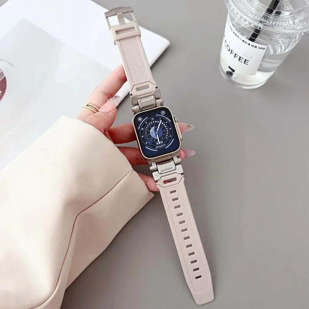 Silicone Metal Strap For Watch Ultra 2 49mm 45mm 44mm 42mm Soft Rubber Strap For Iwatch Series 9 8 7 6 5 4 se Men Bracelet