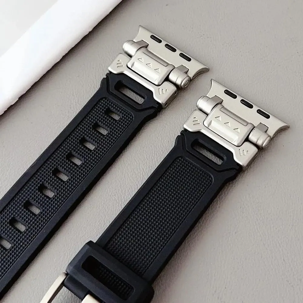 Silicone Metal Strap For Watch Ultra 2 49mm 45mm 44mm 42mm Soft Rubber Strap For Iwatch Series 9 8 7 6 5 4 se Men Bracelet