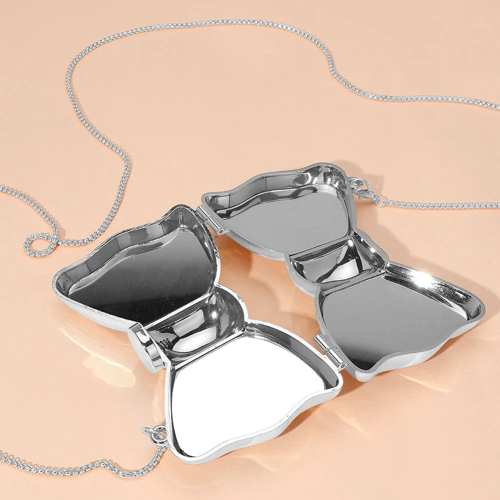 Silver Metallic Compact Bow Clutch Evening Bag / Crossbody Bag