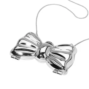 Silver Metallic Compact Bow Clutch Evening Bag / Crossbody Bag