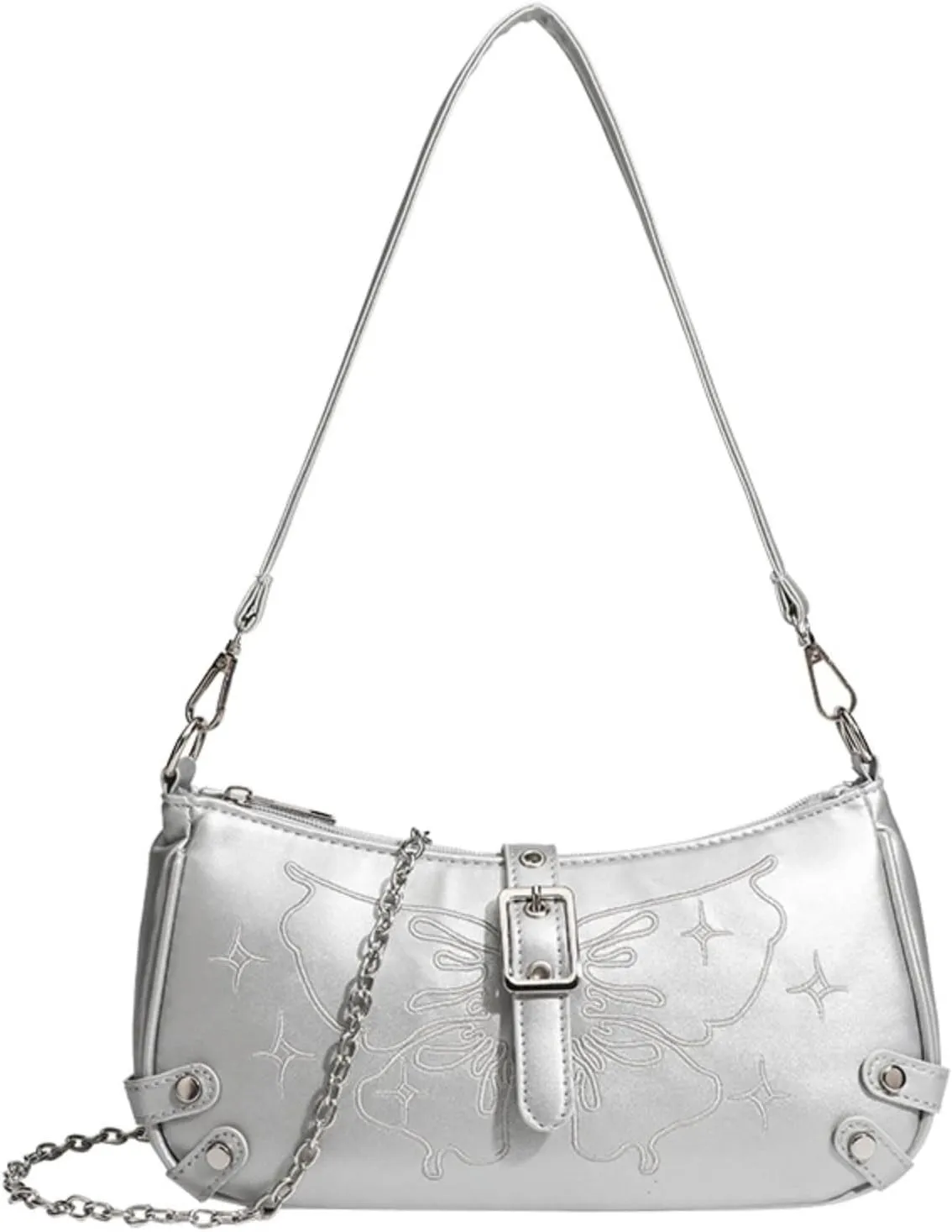 Silvery Handbag for Women with Detachable Shoulder Strap, Wear-Resistant Shoulder Bag with Compartments