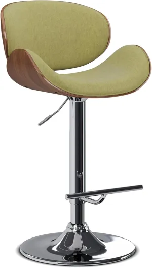 SIMPLIHOME Marana Adjustable Swivel Bar Stool - 33 inch Seat Height Upholstered Metal Bar Chair in Acid Green Polyester Linen Look Fabric, Mid Century Seating for Kitchen with Curved Bentwood Back