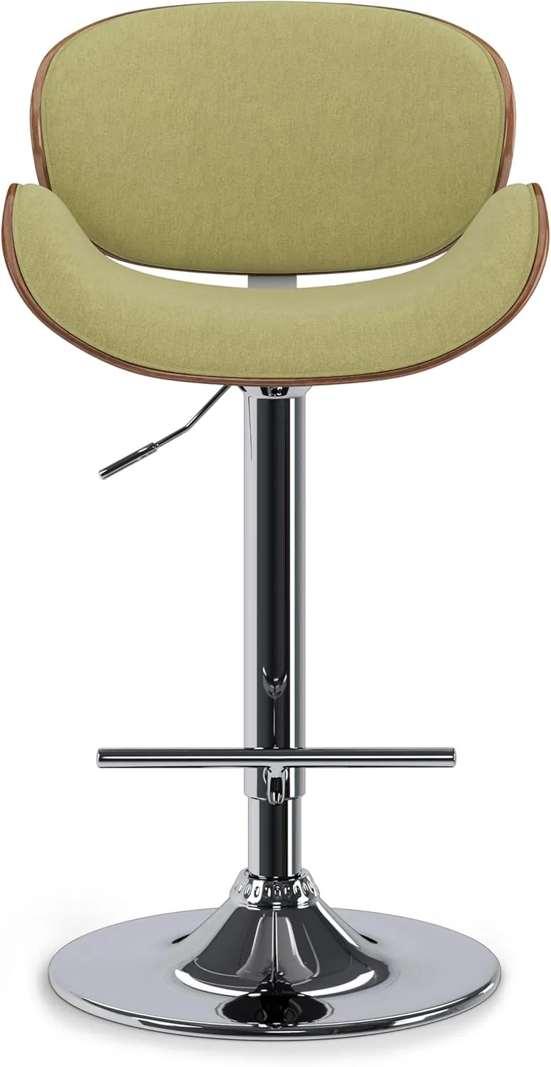 SIMPLIHOME Marana Adjustable Swivel Bar Stool - 33 inch Seat Height Upholstered Metal Bar Chair in Acid Green Polyester Linen Look Fabric, Mid Century Seating for Kitchen with Curved Bentwood Back