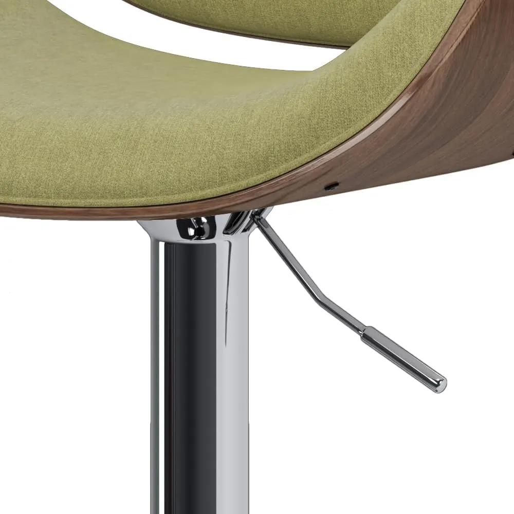 SIMPLIHOME Marana Adjustable Swivel Bar Stool - 33 inch Seat Height Upholstered Metal Bar Chair in Acid Green Polyester Linen Look Fabric, Mid Century Seating for Kitchen with Curved Bentwood Back