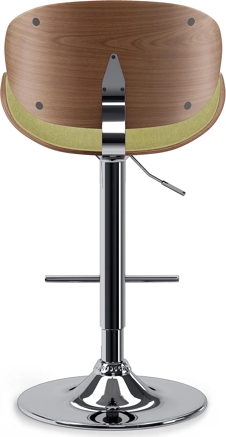 SIMPLIHOME Marana Adjustable Swivel Bar Stool - 33 inch Seat Height Upholstered Metal Bar Chair in Acid Green Polyester Linen Look Fabric, Mid Century Seating for Kitchen with Curved Bentwood Back