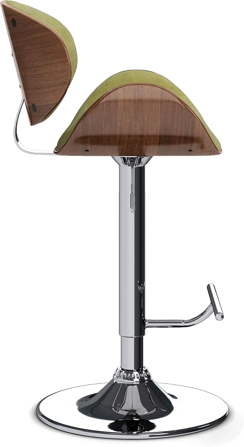 SIMPLIHOME Marana Adjustable Swivel Bar Stool - 33 inch Seat Height Upholstered Metal Bar Chair in Acid Green Polyester Linen Look Fabric, Mid Century Seating for Kitchen with Curved Bentwood Back