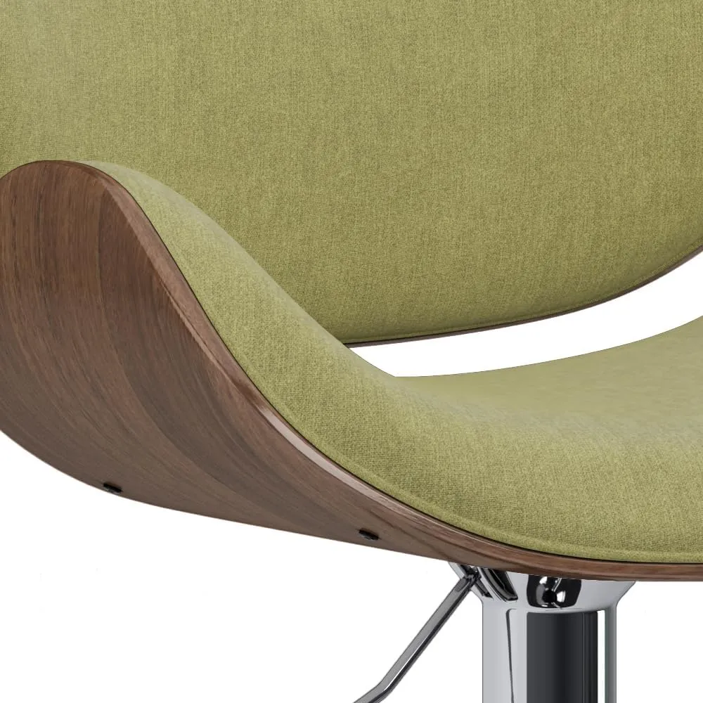 SIMPLIHOME Marana Adjustable Swivel Bar Stool - 33 inch Seat Height Upholstered Metal Bar Chair in Acid Green Polyester Linen Look Fabric, Mid Century Seating for Kitchen with Curved Bentwood Back