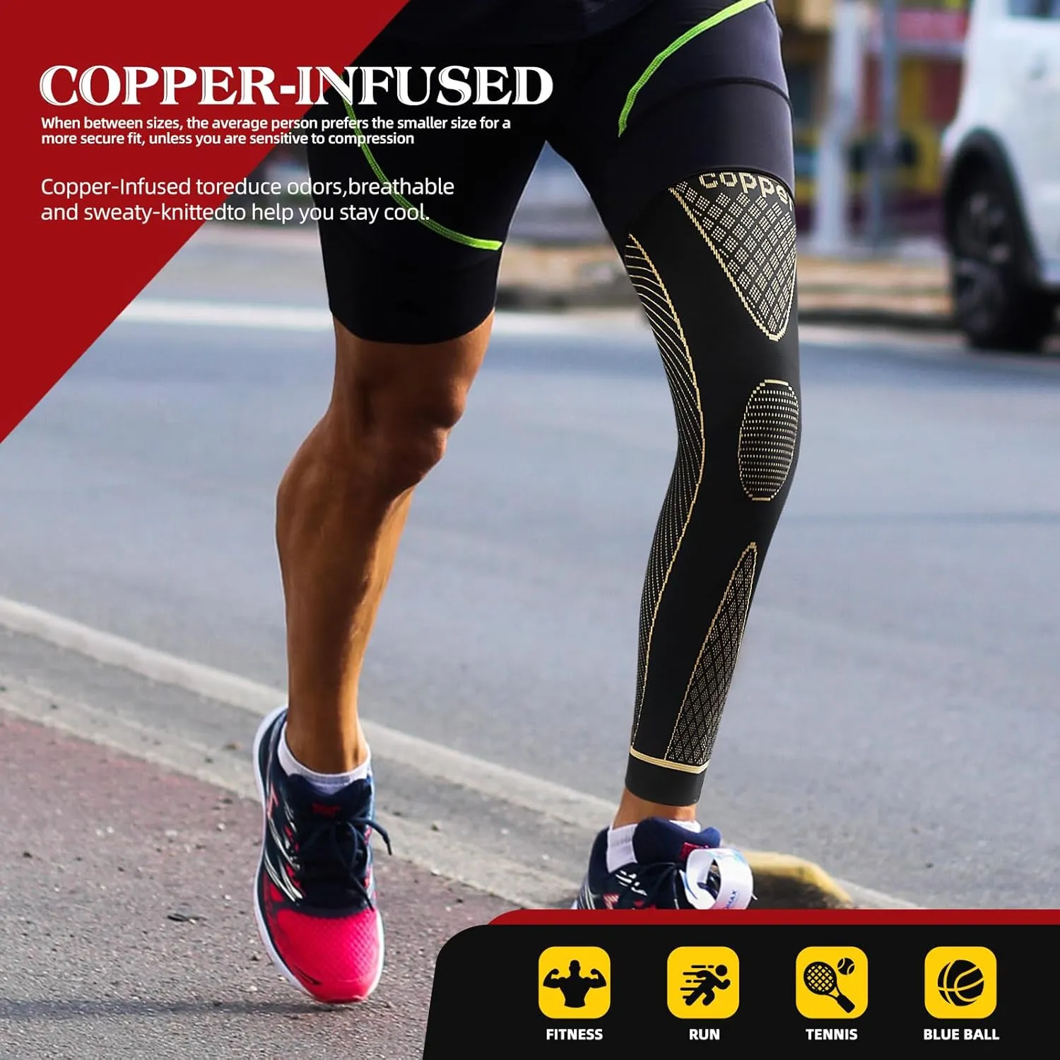 SKDK Copper Full Leg Compression Sleeves - Protect Legs for Men & Women, Basketball, Cycling, Football, Arthritis Relief, Reduce Varicose Veins & Swelling