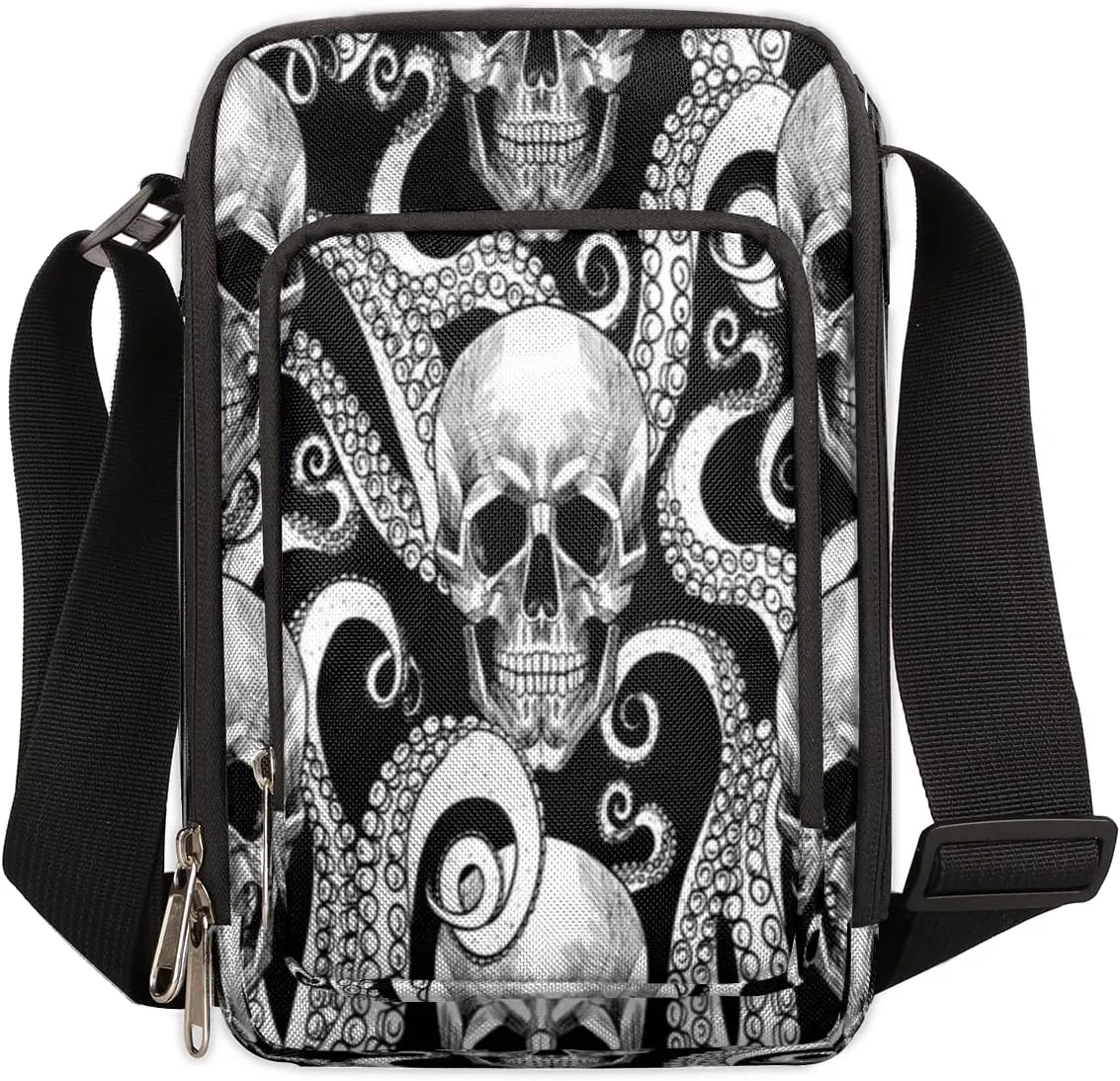 Skeleton Octopus Tentacles Crossbody Bag Small Sling Bag for Women and Men with Adjustable Shoulder Strap and Zipper Waterproof Fanny Pack for Working Traveling Hiking