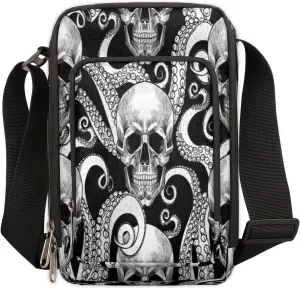 Skeleton Octopus Tentacles Crossbody Bag Small Sling Bag for Women and Men with Adjustable Shoulder Strap and Zipper Waterproof Fanny Pack for Working Traveling Hiking