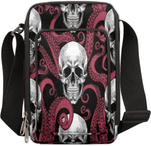 Skull Octopus Tentacles Crossbody Bag Small Sling Bag for Women and Men with Adjustable Shoulder Strap and Zipper Waterproof Fanny Pack for Working Traveling Hiking